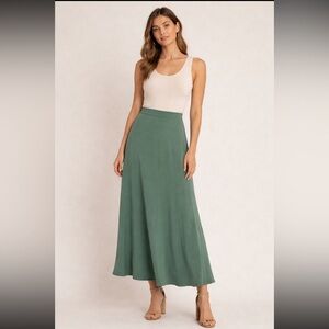 Forever 21 Teal Maxi high waisted silky Skirt size Medium